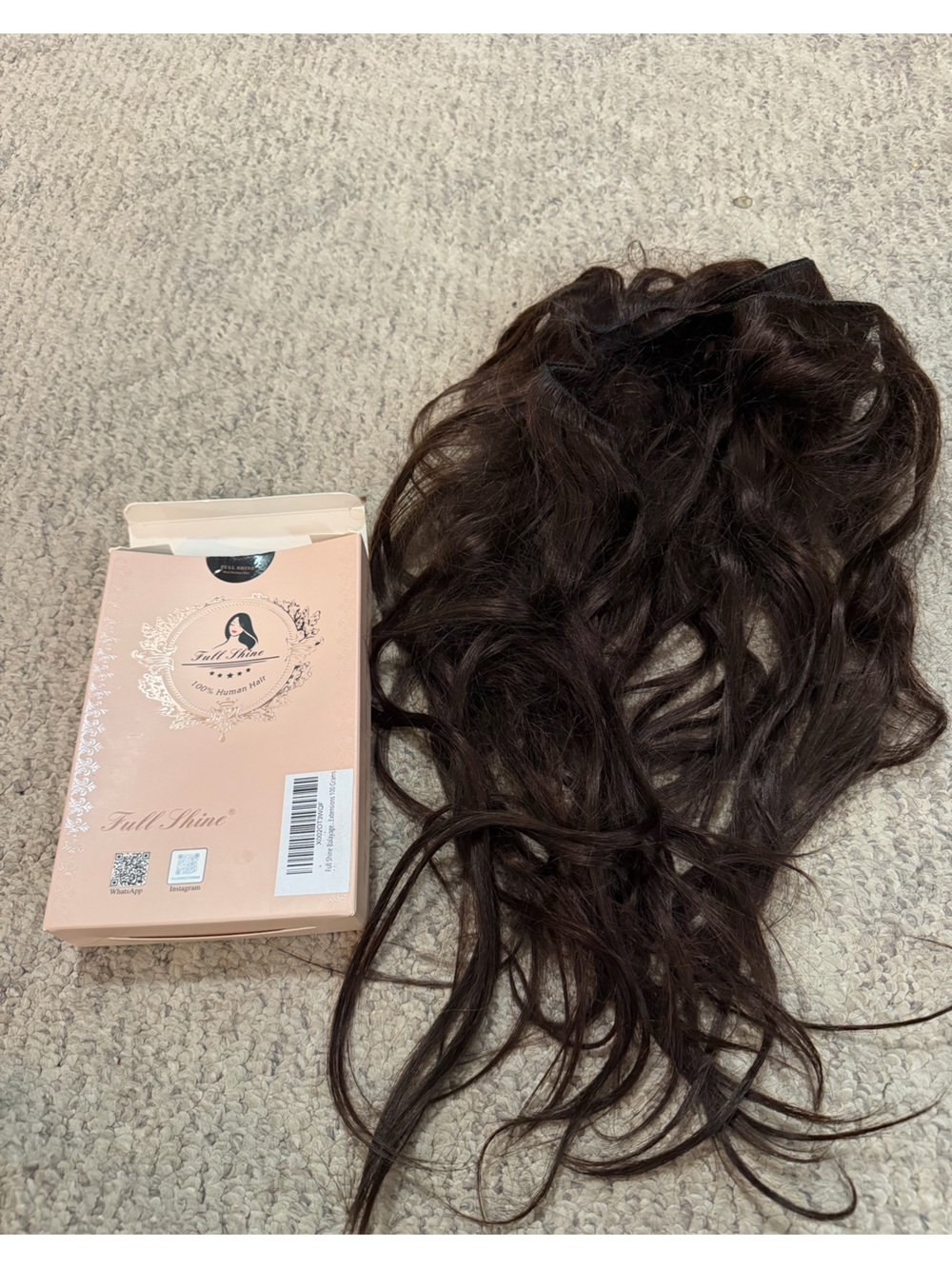 Full Shine 100% Human Hair Extensions Dark Brown Wavy sew In 20” 100g